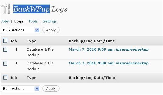 WordPress backup