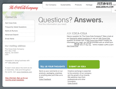 CocaCola contact page