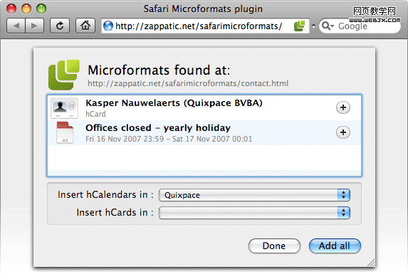 Safari Microformats Plugin (ʾͼ)