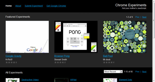 The Chrome Experiments website.