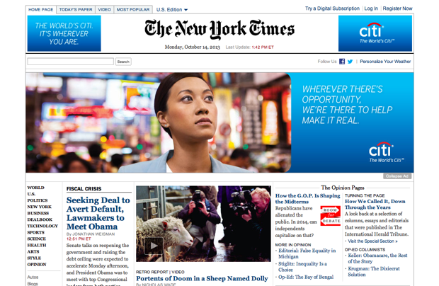 Banner advertising used on The New York Times website.